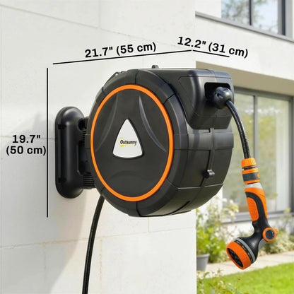 Retractable Garden Hose Reel, 1/2"x75.5ft Wall Mounted Hose Reel with 12-Pattern Nozzles, Auto Retraction, Self-Locking Garden Accessories at Gallery Canada