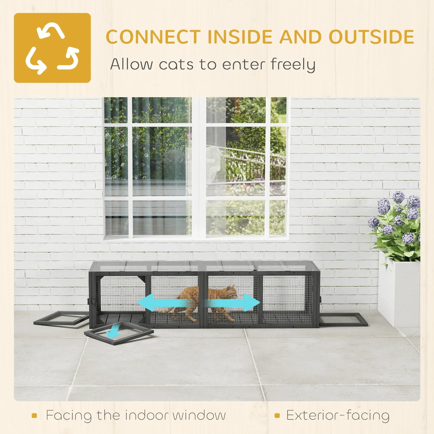 Outdoor Cat Tunnel, Wooden Enclosure, Extendable Pet Run, 3 Doors, Grey Outdoor Cat Enclosures at Gallery Canada