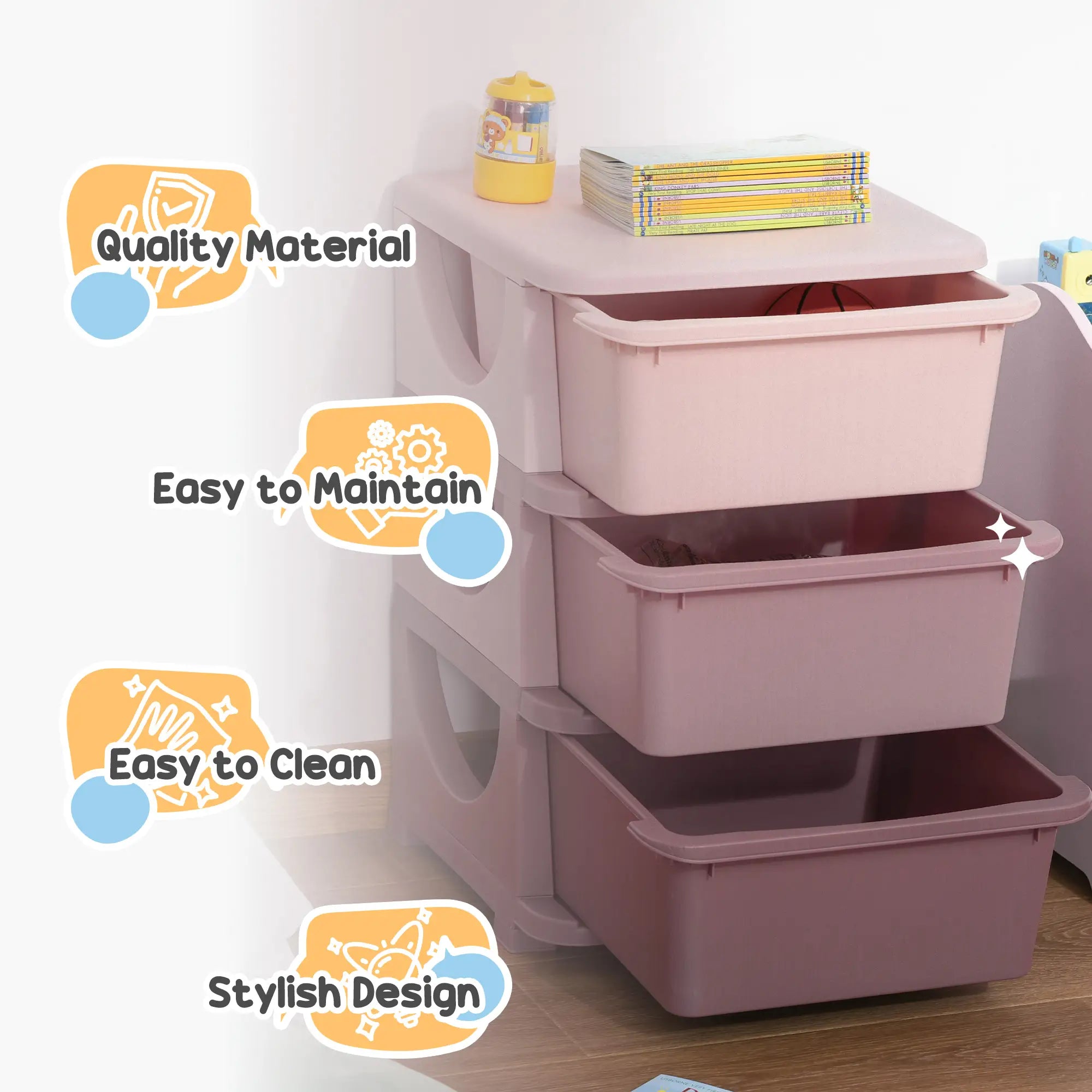 3 Tier Kids Toy Organizer, 3 Plastic Drawers, Pink Baby & Kids Storage at Gallery Canada