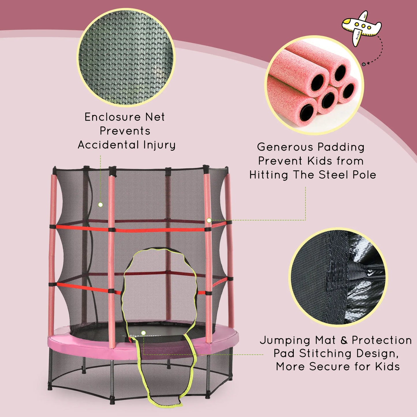 55" Kids Trampoline with Enclosure Net, Indoor/Outdoor, Pink Trampolines at Gallery Canada