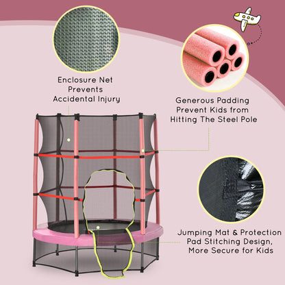 55" Kids Trampoline with Enclosure Net, Indoor/Outdoor, Pink Trampolines at Gallery Canada