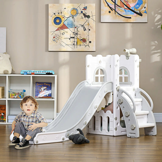 Toddler Slide, Basketball Hoop, Climber, Telescope, Storage Basket, 1-3 Years, Grey Gym Sets & Swings Grey, White at Gallery Canada