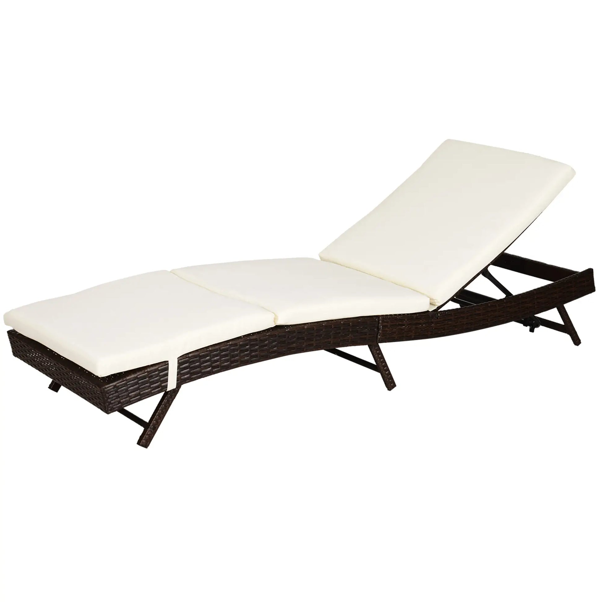 Wicker Patio Lounger, Outdoor S Shape Recliner, 5-Level Adjustable Backrest, Cream White Chaise Loungers at Gallery Canada