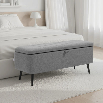 40" Ottoman with Storage, Linen Upholstered Bench, Steel Legs, Grey Storage Ottomans & Benches at Gallery Canada