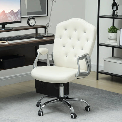 Vanity Office Chair, Velvet Computer Desk Chair with Swivel Wheels, Adjustable Height, Tilt Function, Off-White Task Chairs at Gallery Canada
