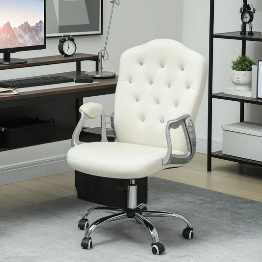 Vanity Office Chair, Velvet Computer Desk Chair with Swivel Wheels, Adjustable Height, Tilt Function, Off-White Task Chairs Off-White at Gallery Canada