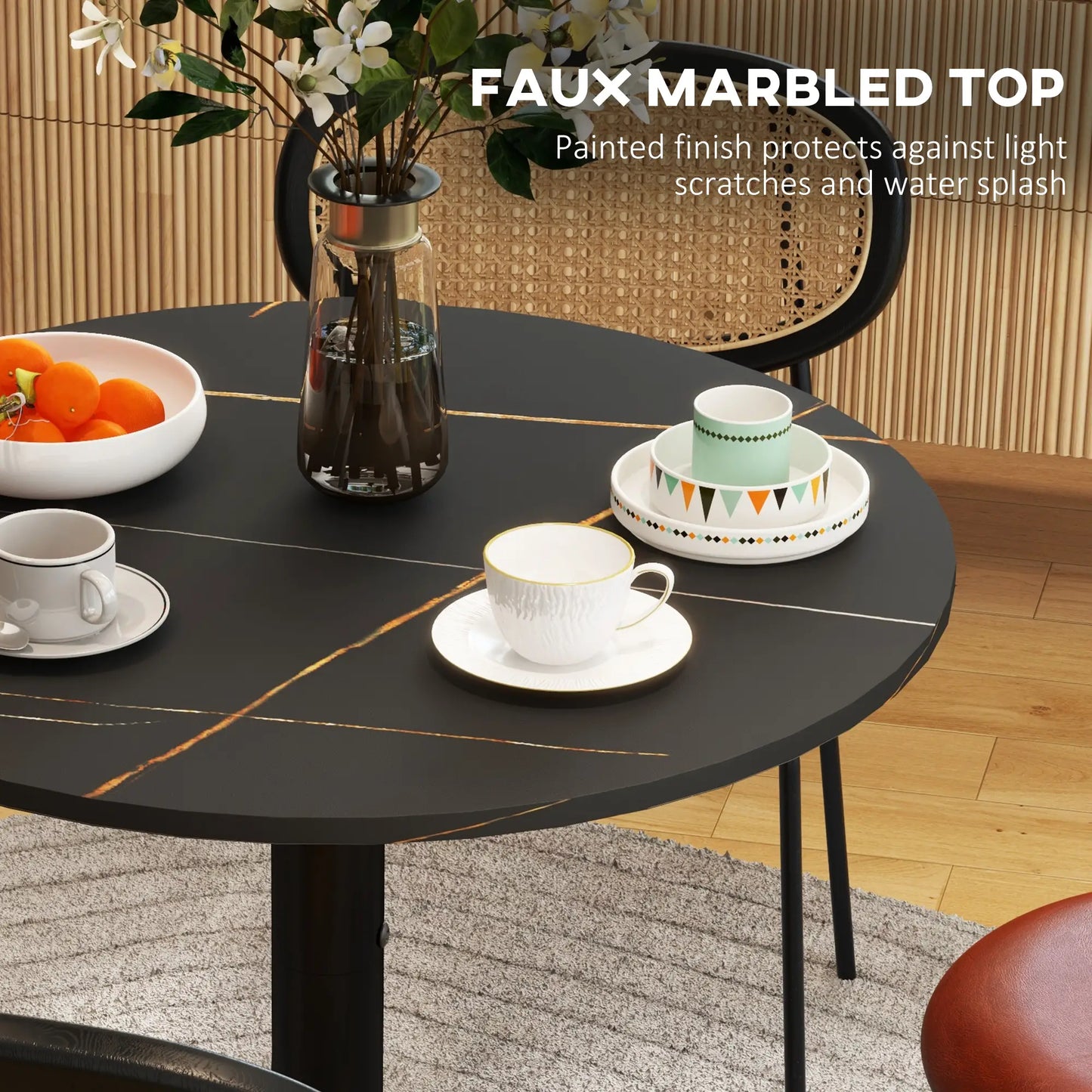Round Dining Table, Faux Marble Top, Steel Base, Black Bar Tables & Dining Tables at Gallery Canada