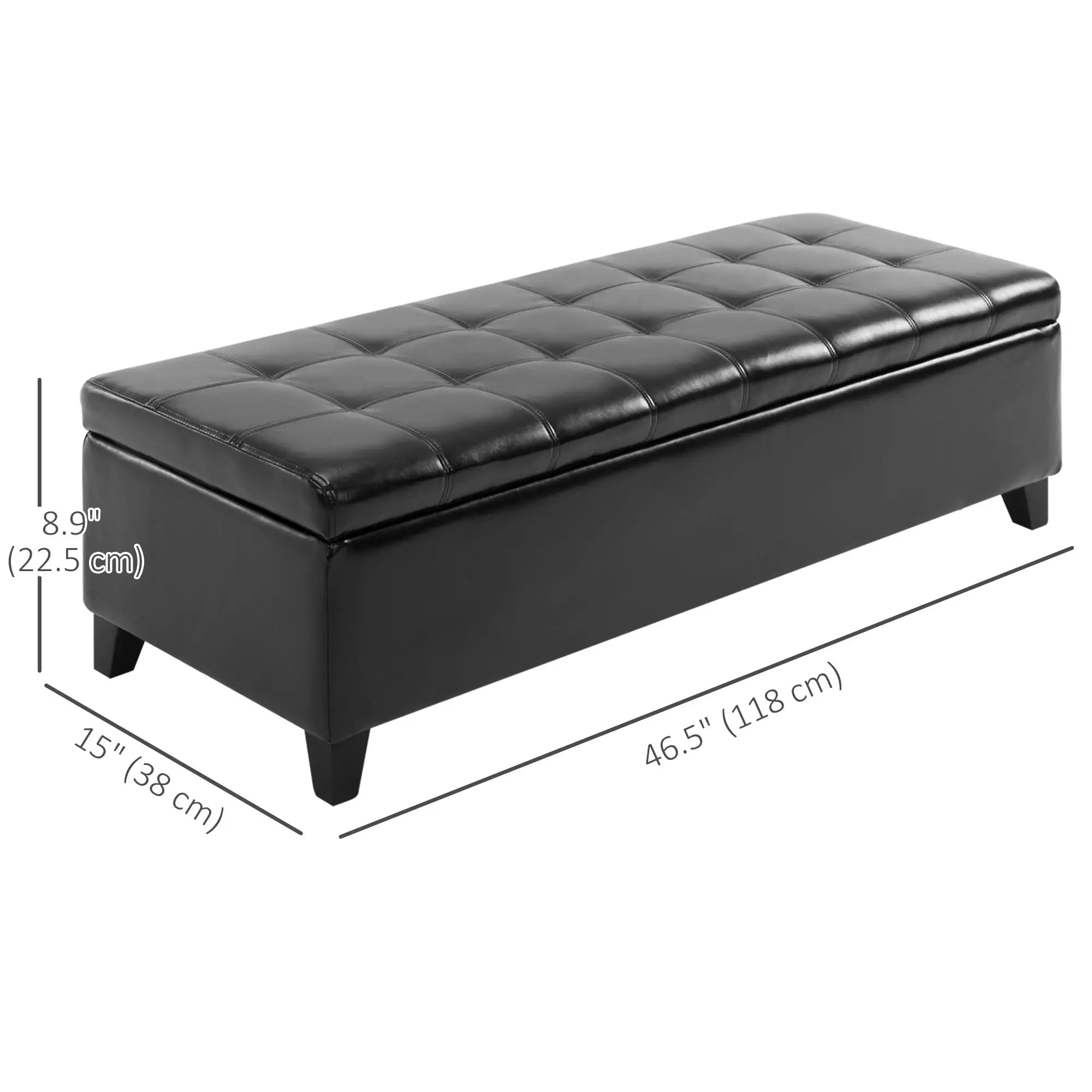 Storage Ottoman Bench, 51 Inches, PU Leather Foot Rest, Black Storage Ottomans & Benches at Gallery Canada