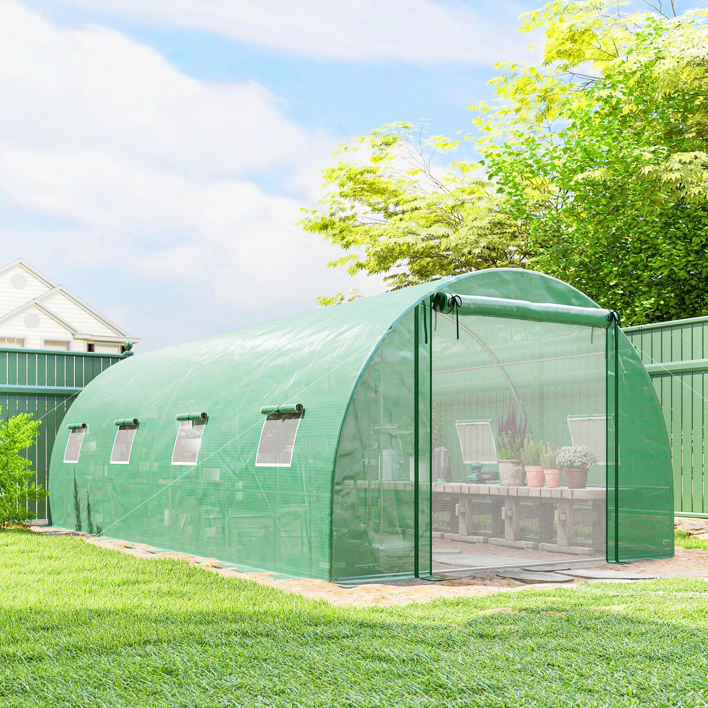 Walk-in Tunnel Greenhouse, 20'x10'x7', PE Cover, Mesh Door, Green Tunnel Greenhouses at Gallery Canada