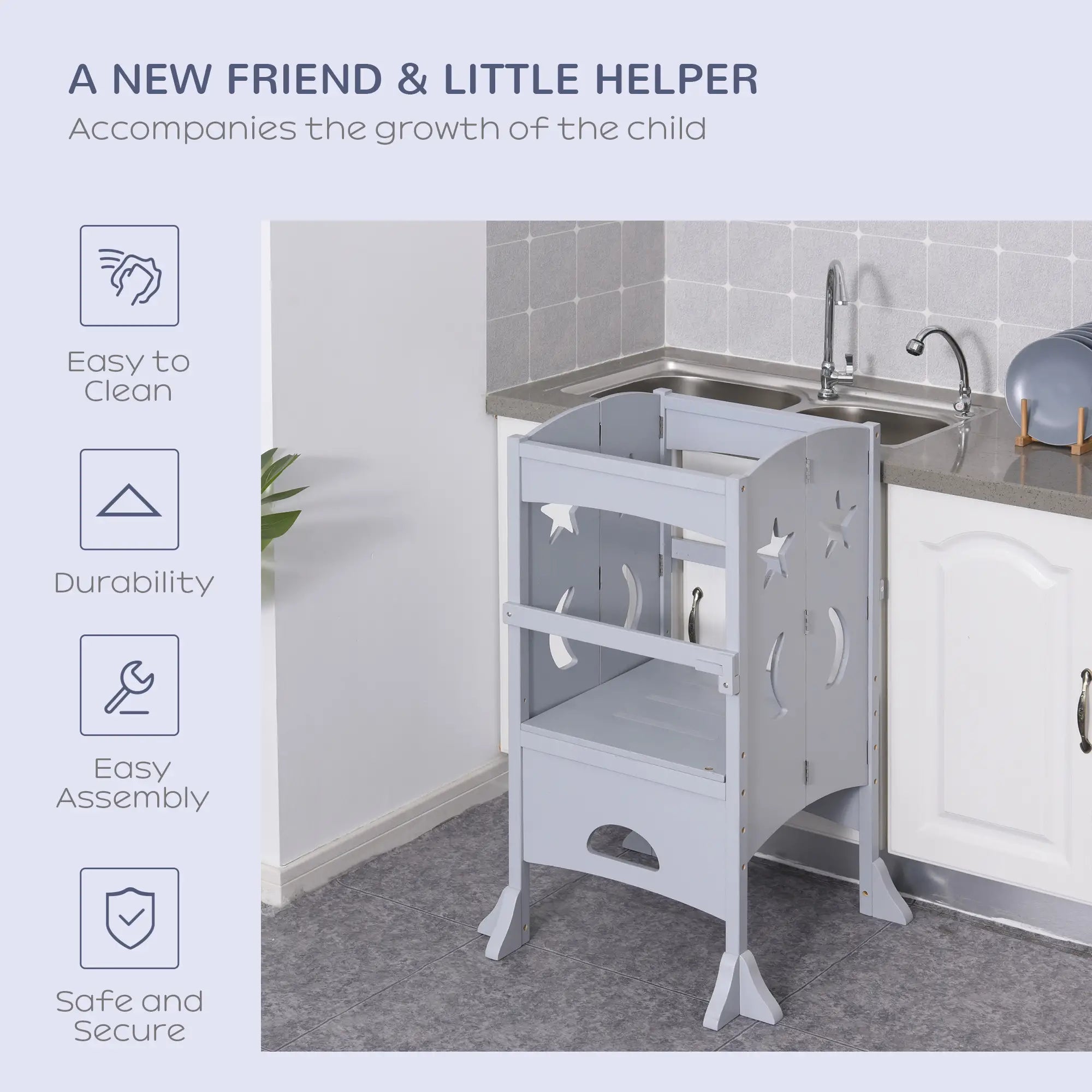 Step Stool with Safety Rail, Support Handles, Kitchen Counter Helper Toddler & Kids Step Stools at Gallery Canada
