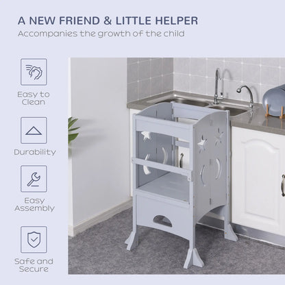 Step Stool with Safety Rail, Support Handles, Kitchen Counter Helper Toddler & Kids Step Stools at Gallery Canada