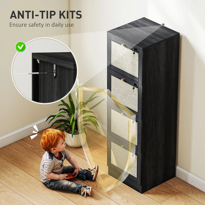 4 Drawer Filing Cabinet with Lock, Boho Style, A4 Letter Size, Black Office Cabinets & Cupboards at Gallery Canada