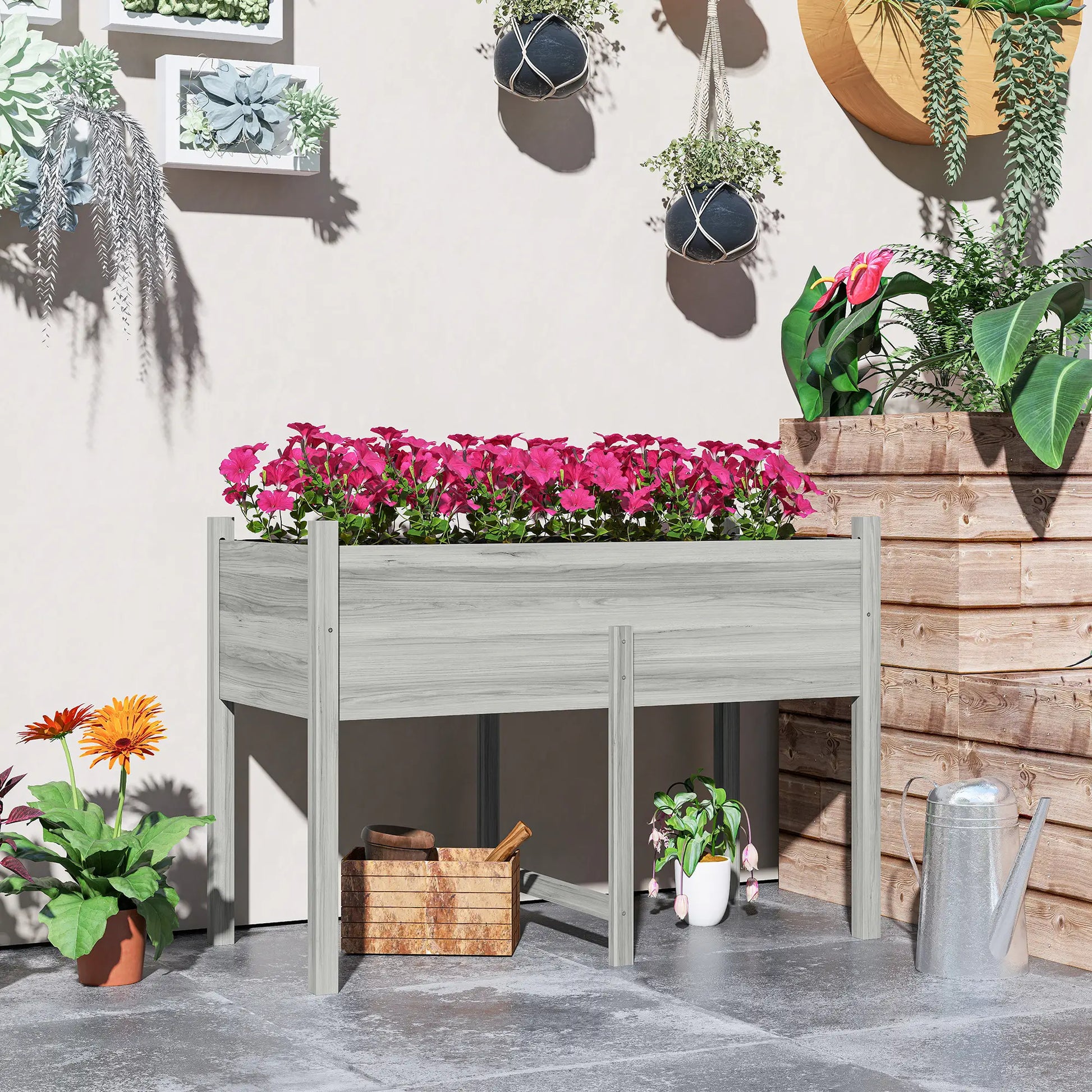 Wooden Raised Planter Box, Drain Holes, 45.3x21.7x31.5inch, Grey Raised Garden Beds at Gallery Canada