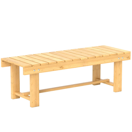 43.25" Outdoor Wood Garden Bench, Backless Patio Loveseat, Natural Outdoor Benches Natural at Gallery Canada