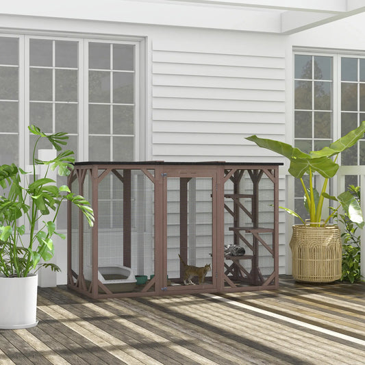 Indoor Outdoor Cat Cage, Catio Enclosure, Small Animal Hutch for Rabbit, Kitten, 3-Level, Lock, Camel Outdoor Cat Enclosures Camel at Gallery Canada