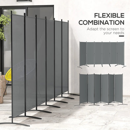 6 Panel Folding Outdoor Privacy Screen with Stable Base, 5.7FT Tall Room Divider with UV30+ Protection, Dark Grey Side Awnings at Gallery Canada