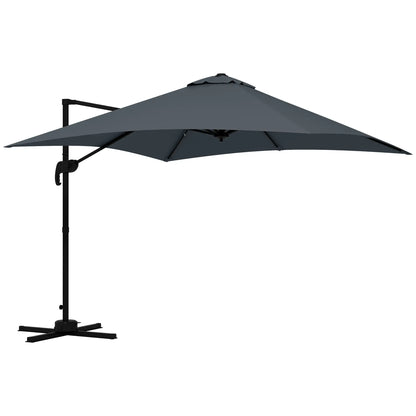 10x10ft Rotatable Square Cantilever Umbrella, 4 Adjustable Angles, Dark Grey Cantilever Umbrellas Dark Grey at Gallery Canada