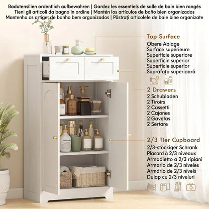Bathroom Floor Cabinet With 2 Drawers, White