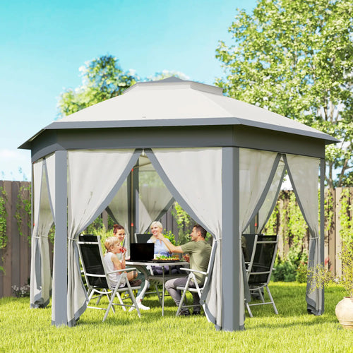 13' x 13' Pop Up Canopy Tent, Netting, Carry Bag, Instant Sun Shelter, Grey