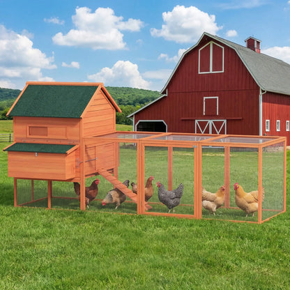 137" Wooden Chicken Coop With Run, Nesting Box, Orange Chicken Coops at Gallery Canada