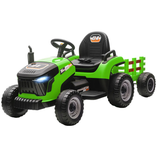 12V Kids Ride On Tractor with Trailer, Remote Control, Green