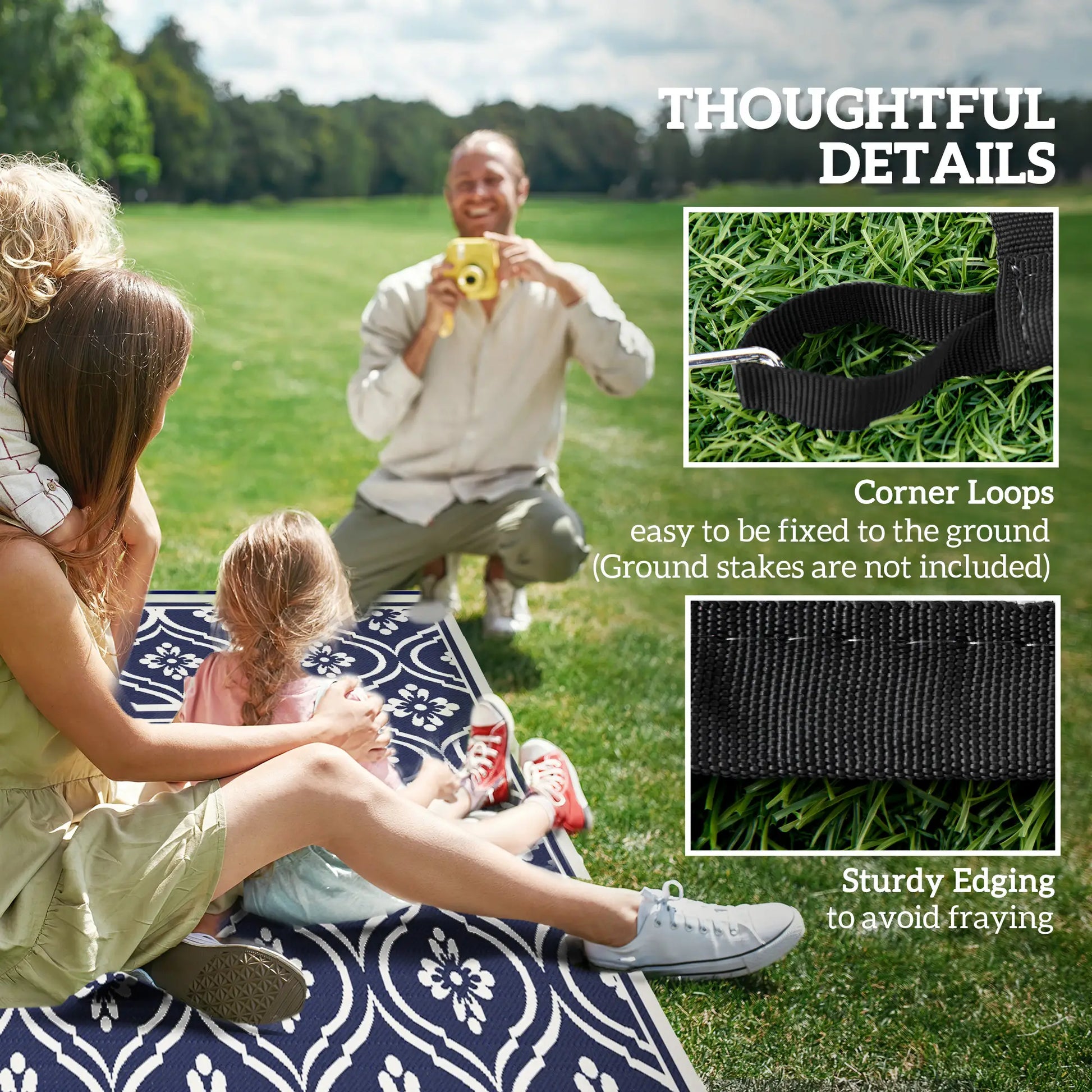 9' x 12' Outdoor RV Rug, Reversible, Gourd Border, Blue White, Blue Garden Decor at Gallery Canada