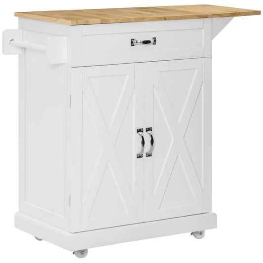 Foldable Kitchen Island with Storage Drawer, Farmhouse Style Rolling Utility Cart, Coffee Bar Cabinet on Wheels with Drop-Leaf Wood Top, White Kitchen Islands & Kitchen Carts White at Gallery Canada