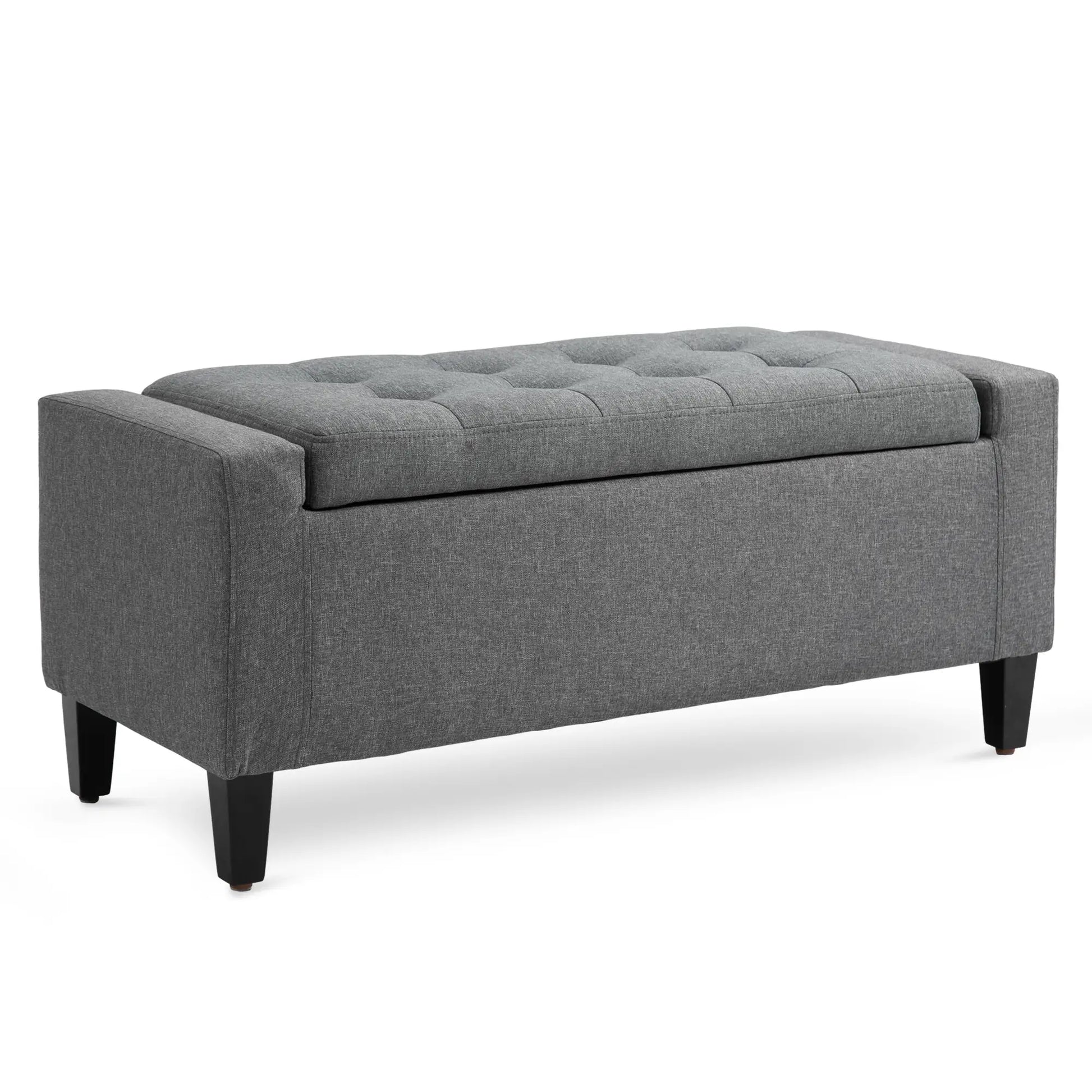 Storage Ottoman Bench, Tufted Linen Fabric, Flipping Top, Grey Storage Ottomans & Benches at Gallery Canada