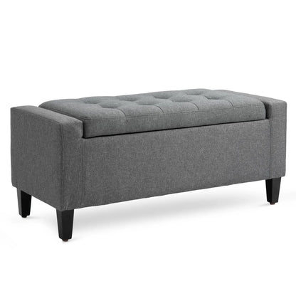 Storage Ottoman Bench, Tufted Linen Fabric, Flipping Top, Grey Storage Ottomans & Benches at Gallery Canada