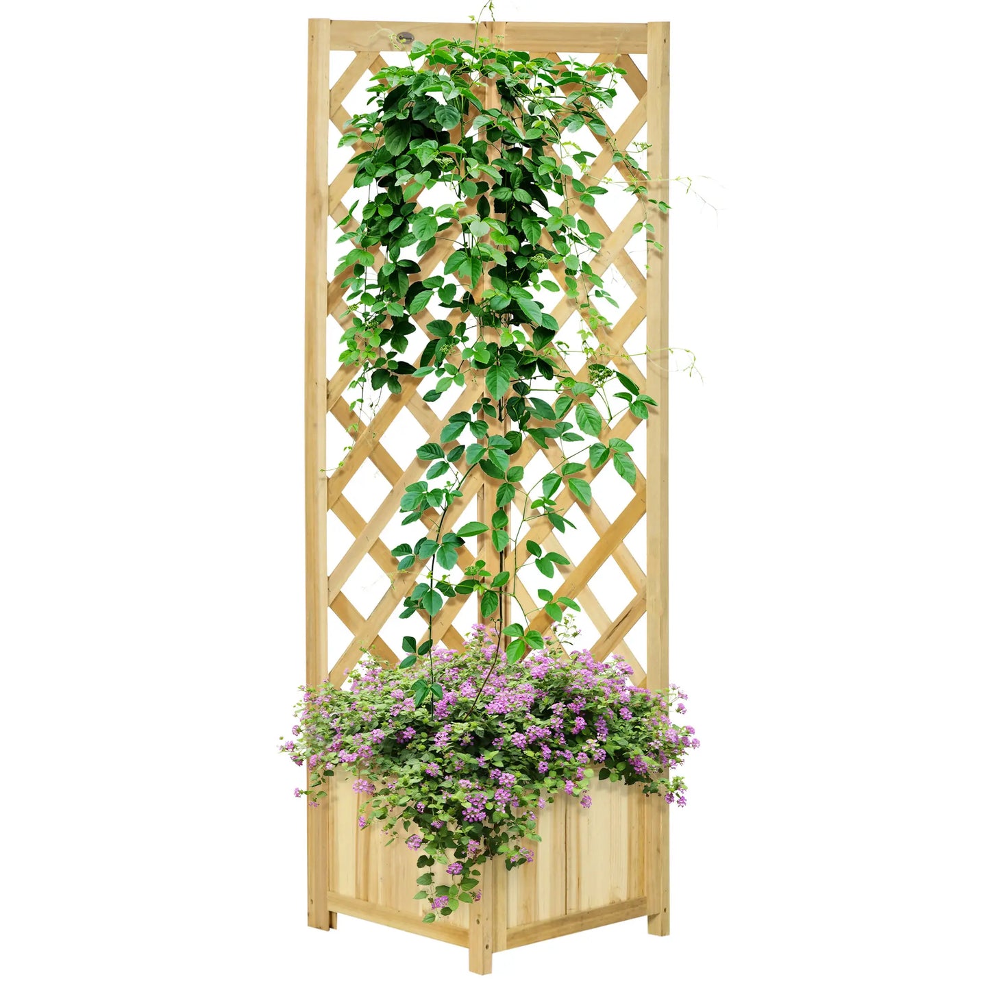 Wood Planter With Trellis For Vine Climbing, 16" x 16" x 57", Natural Raised Garden Beds Natural at Gallery Canada