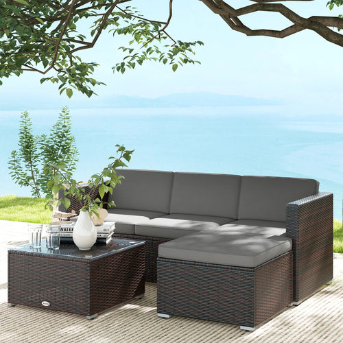 Patio Furniture, Corner Sofa Set with Soft Cushions, Grey