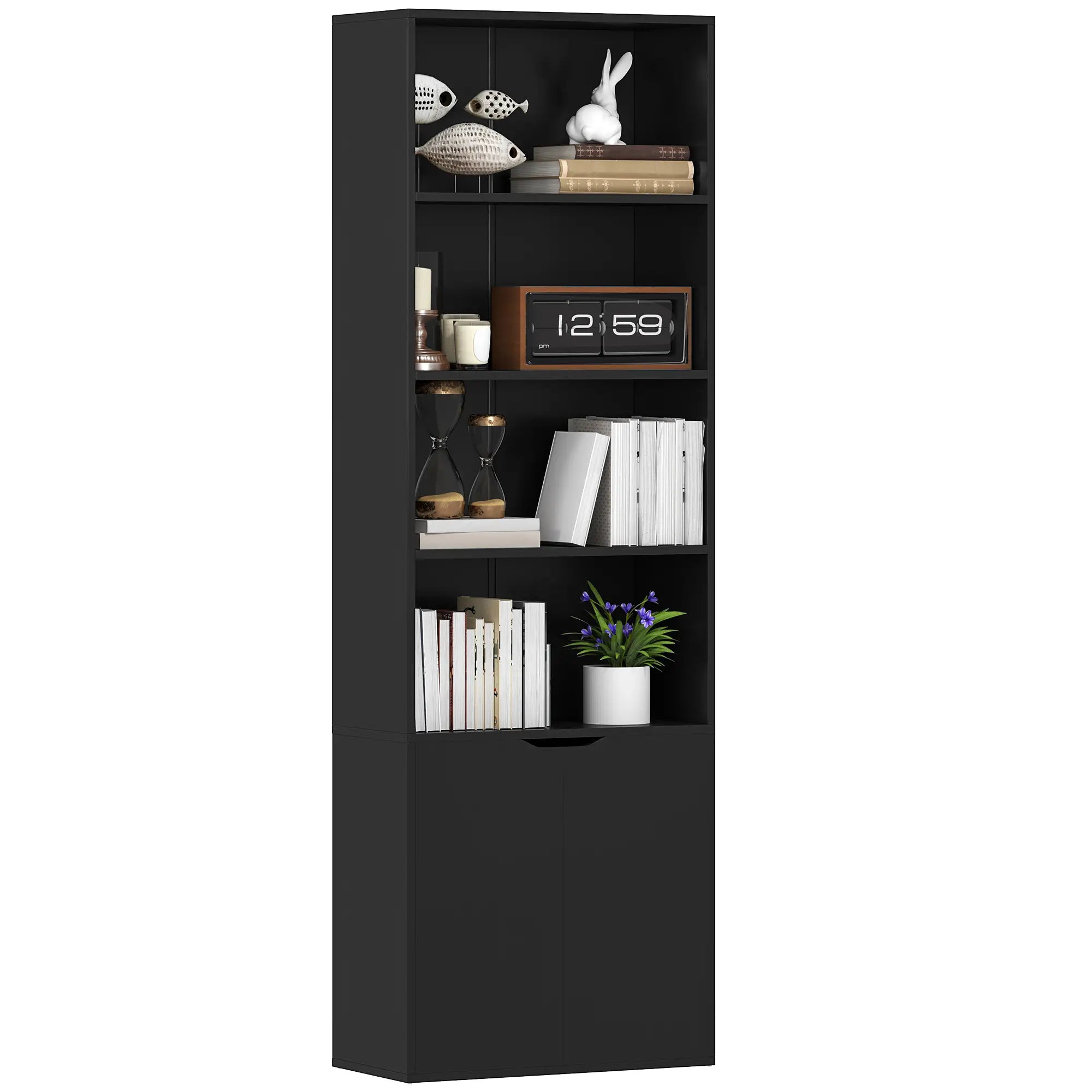 4-Tier Open Bookshelf with Doors, Home Office Storage, Black Bookcases With Doors Black at Gallery Canada