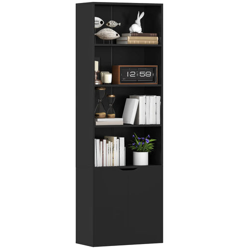 4-Tier Open Bookshelf with Doors, Home Office Storage, Black
