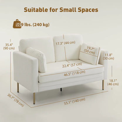 55" Loveseat Sofa, Metal Legs, 2 Pillows, Cream White 2-Seater Sofas at Gallery Canada