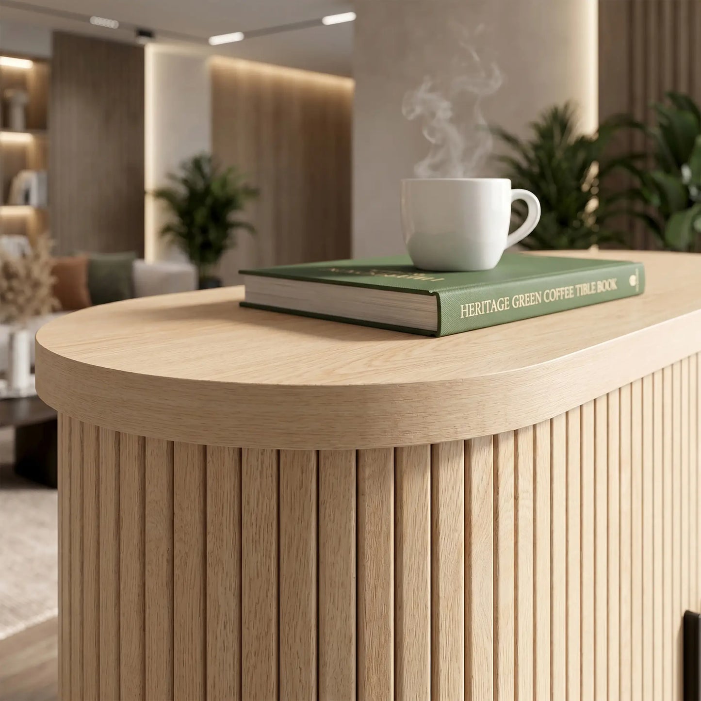 Sideboard Buffet Cabinet, Curved Tambour Doors, Natural Wood Storage Cabinets at Gallery Canada