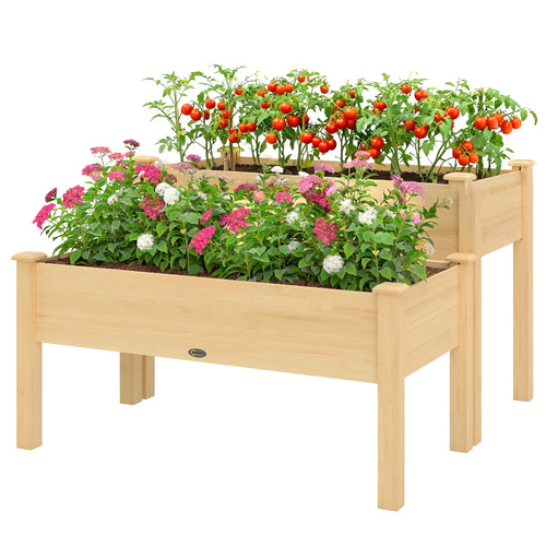 2 Tier Wood Plant Raised Bed, Grow Box Stand, Garden Step Planter