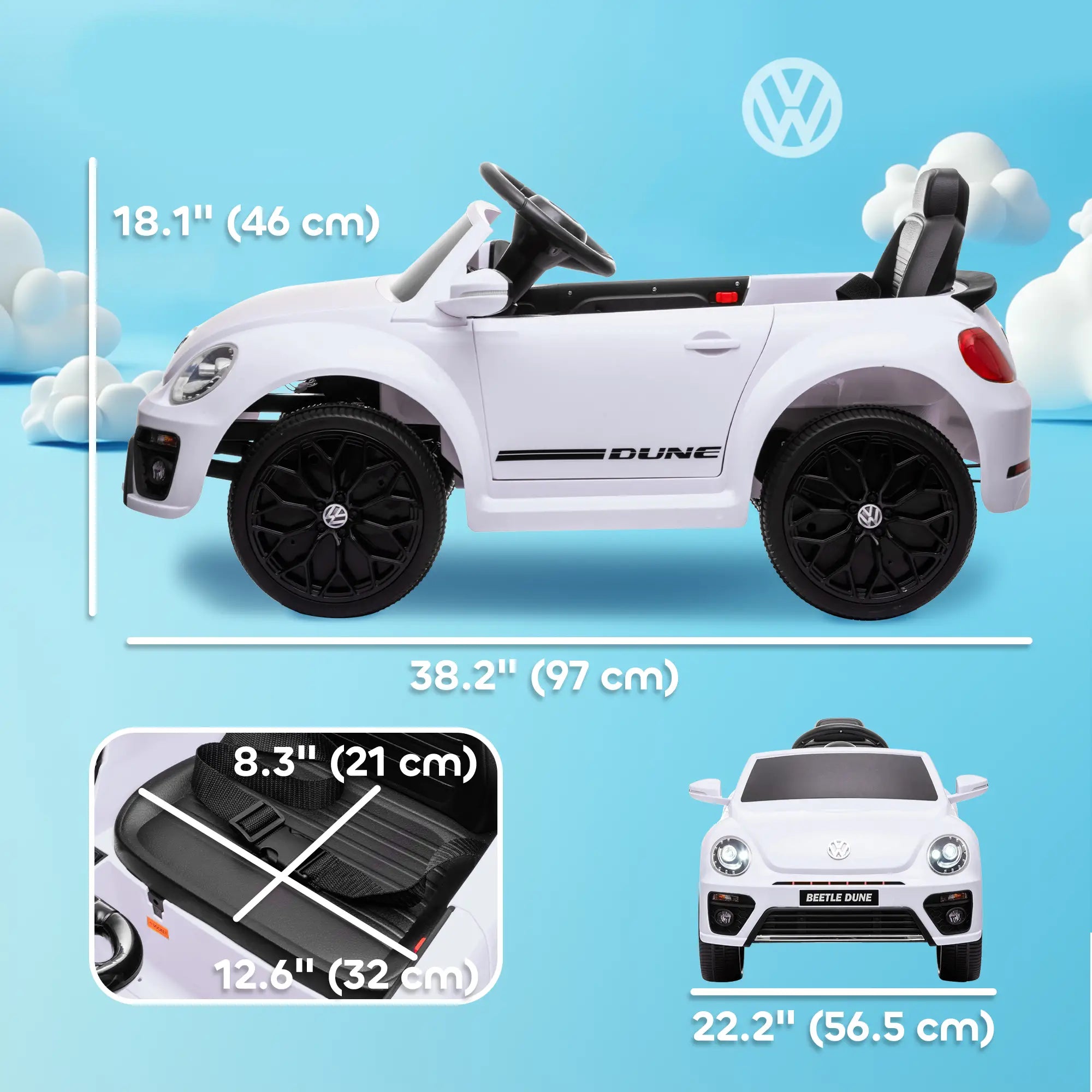 12V Volkswagen Beetle Kids Electric Car, Remote Control, White Electric Toy Cars at Gallery Canada