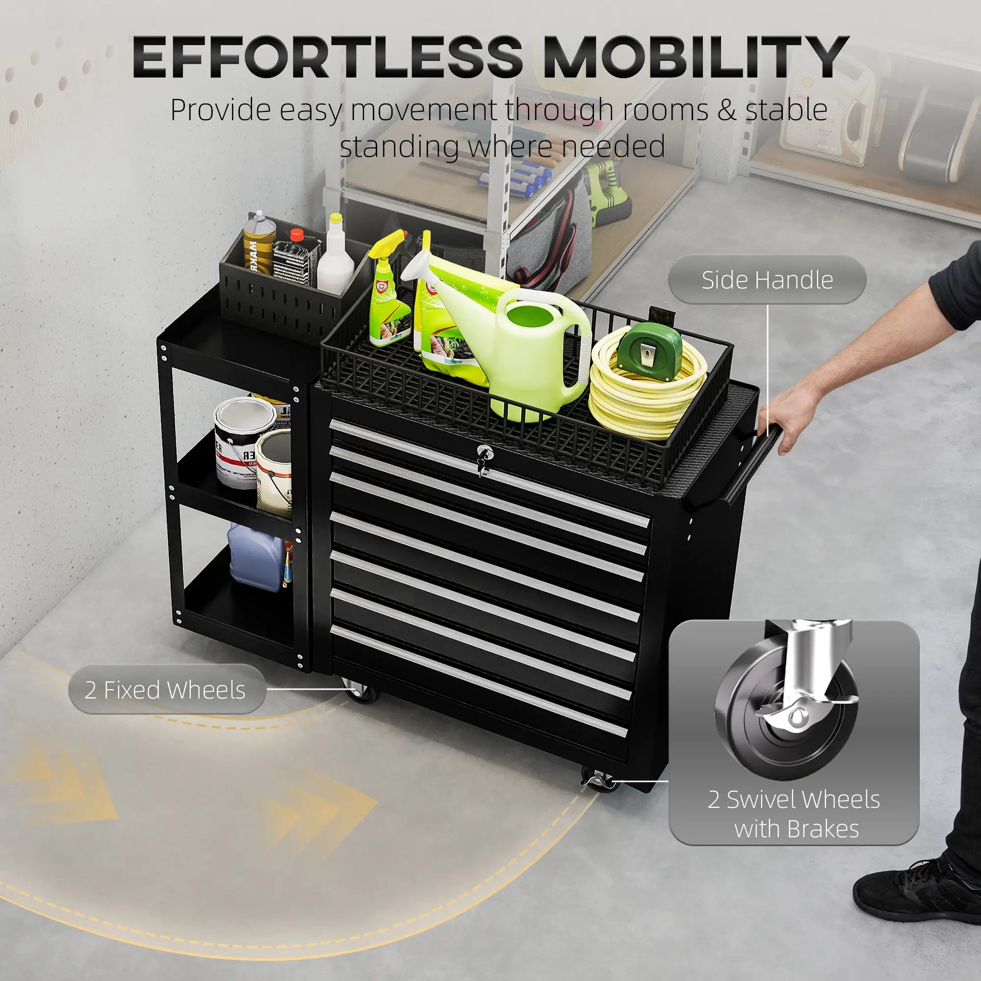7-Drawer Rolling Tool Chest, Lockable Cabinet, Black Tool Organizers at Gallery Canada