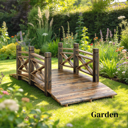 Garden Bridge, Wooden Arch Footbridge With Safety Rails, Carbonized Garden Decor at Gallery Canada