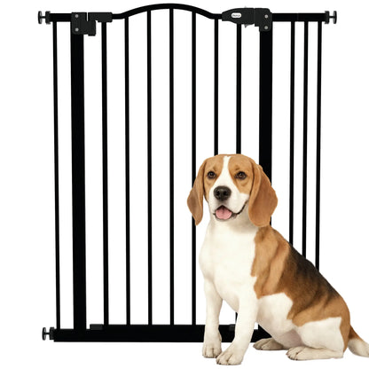 Barrière pour chien extra haute avec porte, ajustement par pression, fermeture automatique, 29-34 pouces, noir