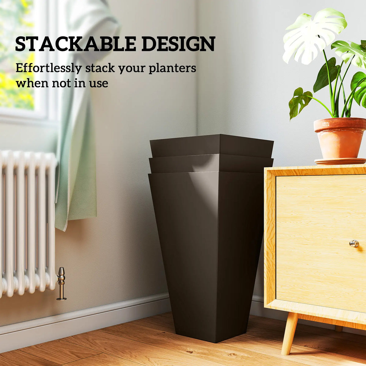 28" Tall Garden Plastic Planters, Set Of 3, Brown Planter Set at Gallery Canada