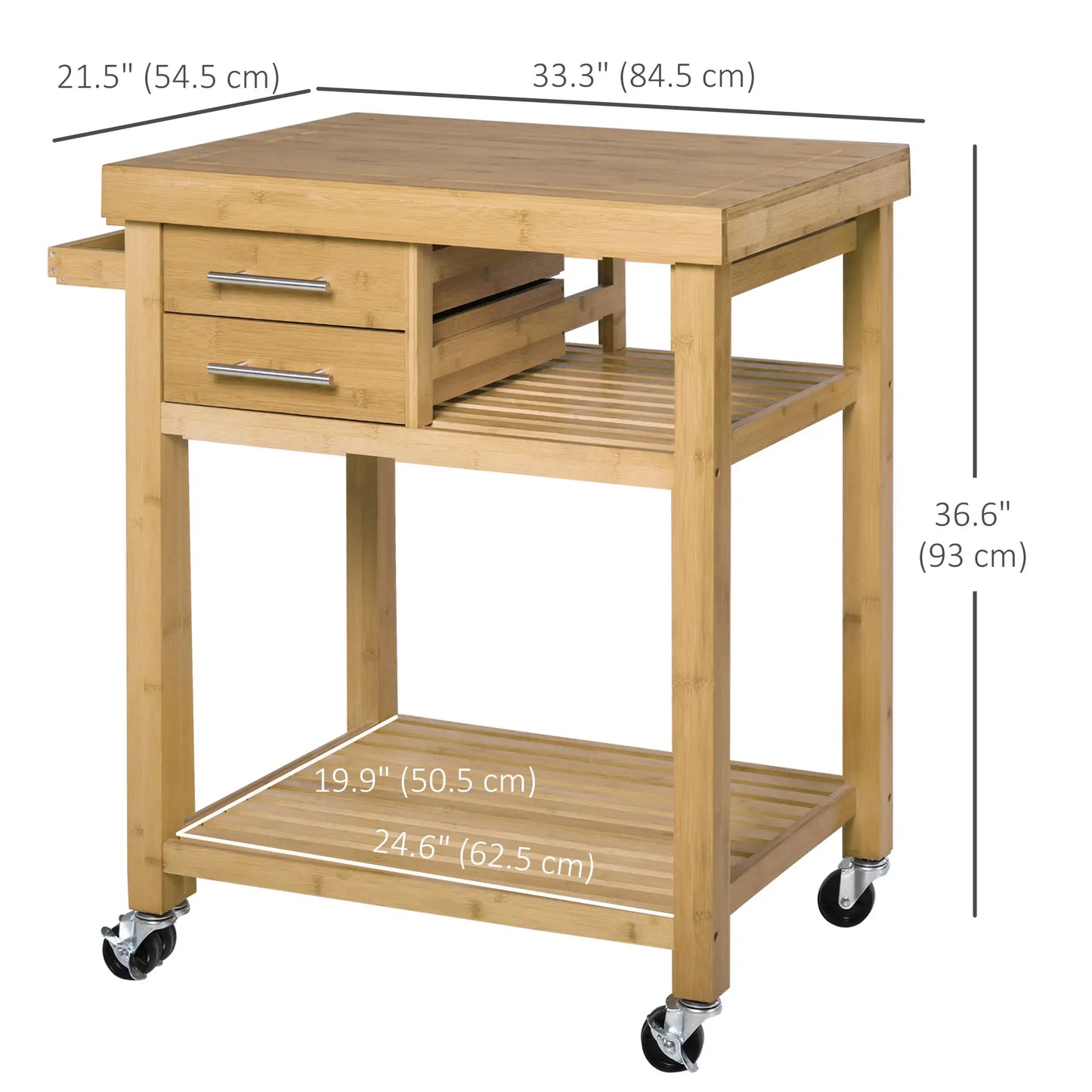 Bamboo Rolling Kitchen Island, Drawers, Shelves Kitchen Islands & Kitchen Carts at Gallery Canada