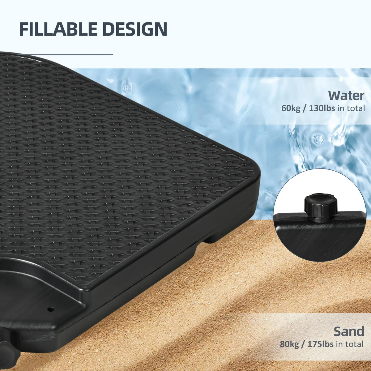 4PCs Cantilever Umbrella Base Weights, HDPE Water or Sand Filled, Black Umbrella Bases at Gallery Canada