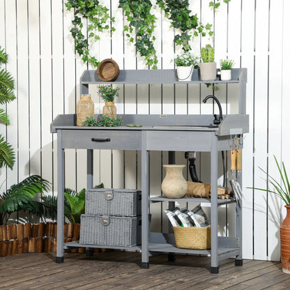 Potting Bench Table, Garden Workstation, 45.3" x 17.7" x 48.4", Grey Potting Benches & Tables at Gallery Canada