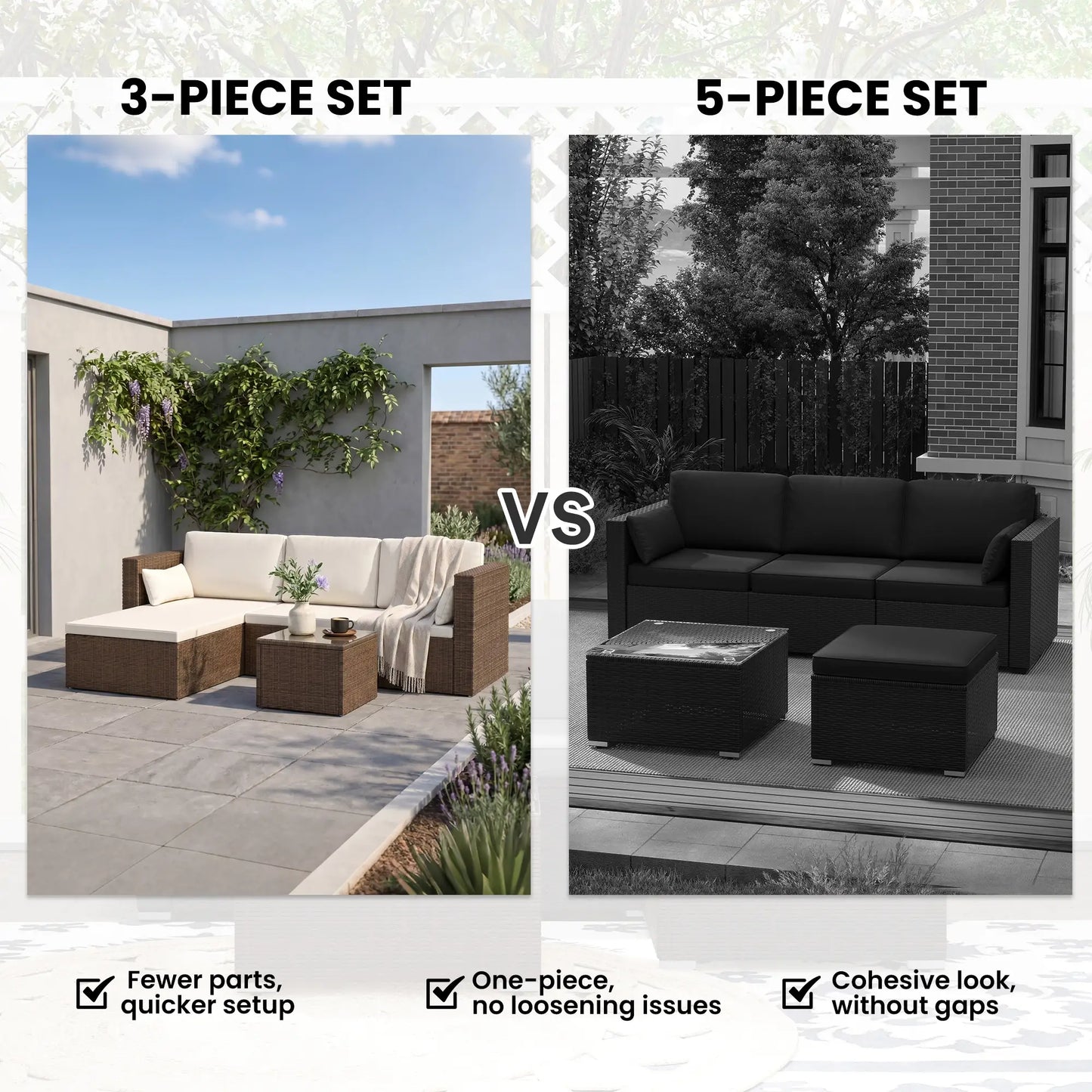 Modern Rattan Sofa Set, 3pcs, Wicker Patio Furniture with Coffee Table Patio Furniture Sets at Gallery Canada