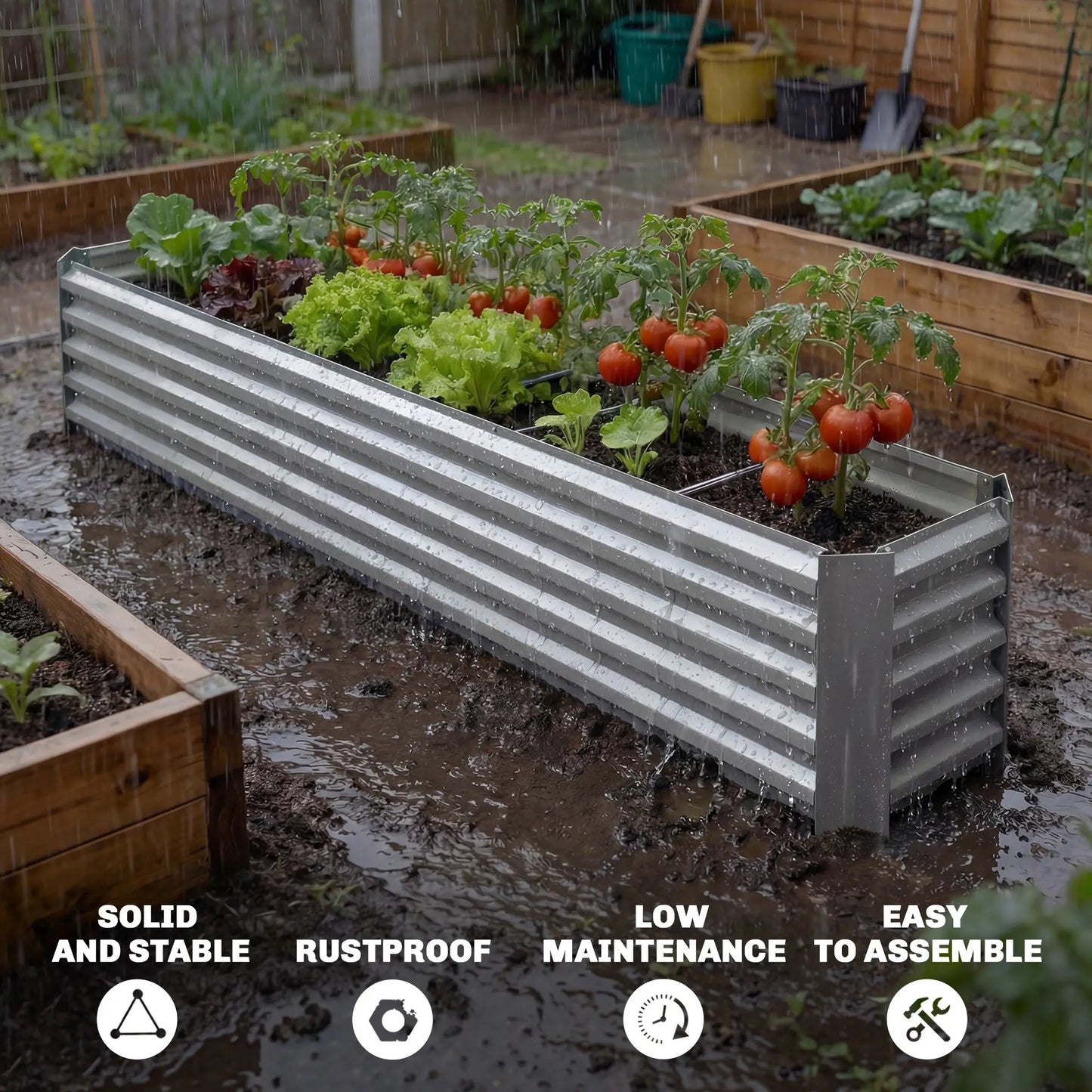 8 x 1.3 x 1.5ft Galvanized Raised Garden Bed, Outdoor Planter Box, Silver Galvanized Planter Boxes at Gallery Canada