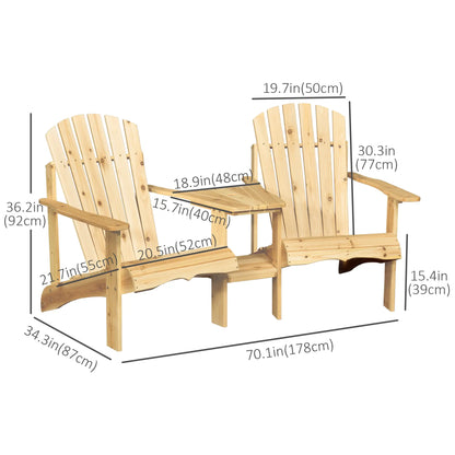 2 Piece Wood Adirondack Chair, Porch Bench w/ Table, Natural Patio Chairs at Gallery Canada