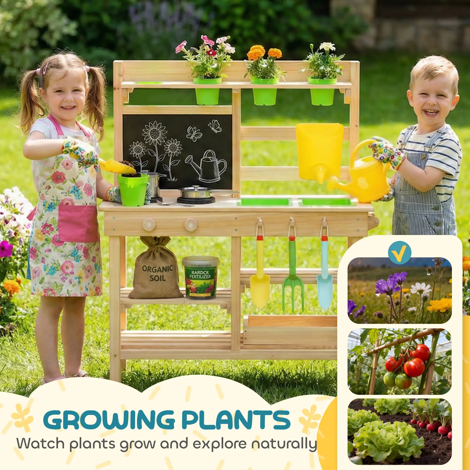 Kids Mud Kitchen, Outdoor Wooden Play Kitchen, Kitchenware, Garden Tools, Natural Play Kitchen at Gallery Canada