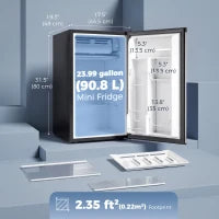 3.2 Cu Ft Mini Fridge, Single Door Compact Refrigerator, Silver