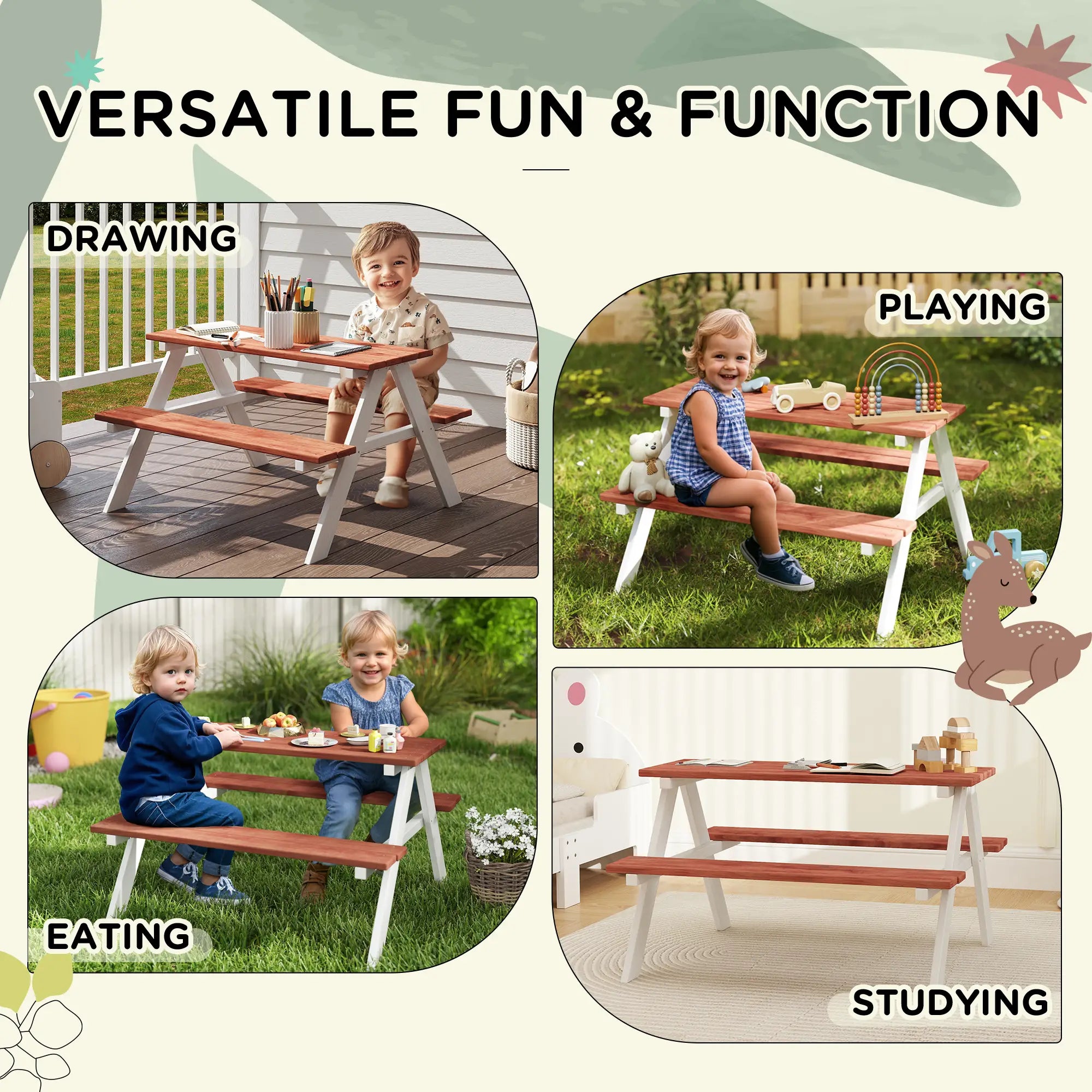 Kids Wooden Picnic Table and Benches Set for 4, Natural Wood Kids Outdoor Furniture at Gallery Canada